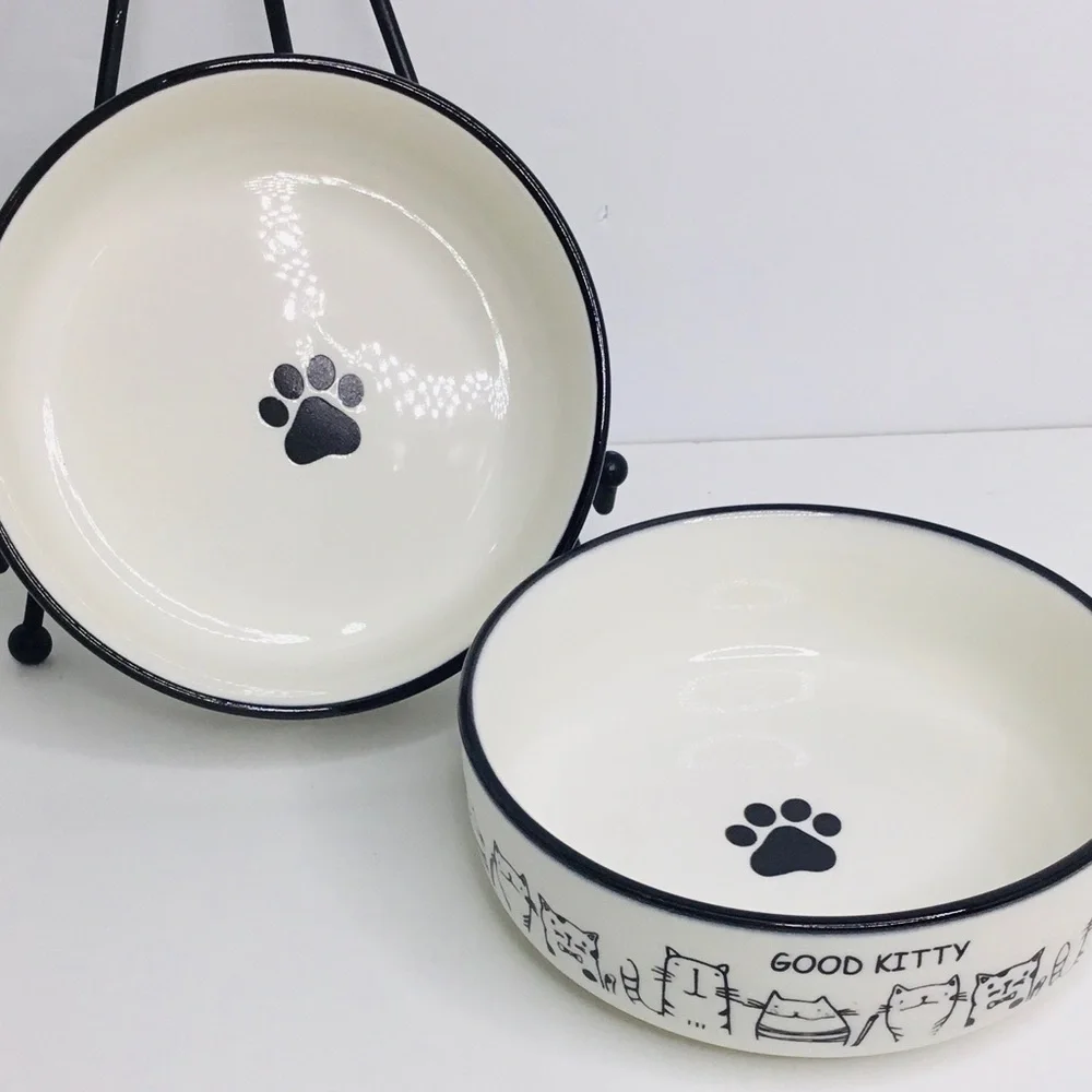 2 Good Kitty White Ceramic Pet Bowl 5” New